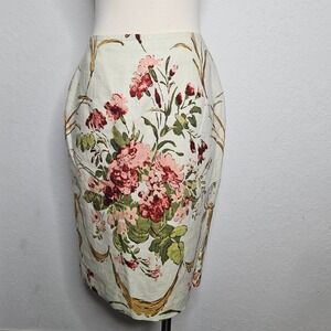 Silk Club Collection Floral Linen Knee‎ Length Skirt Romantic Cottagecore Size 6